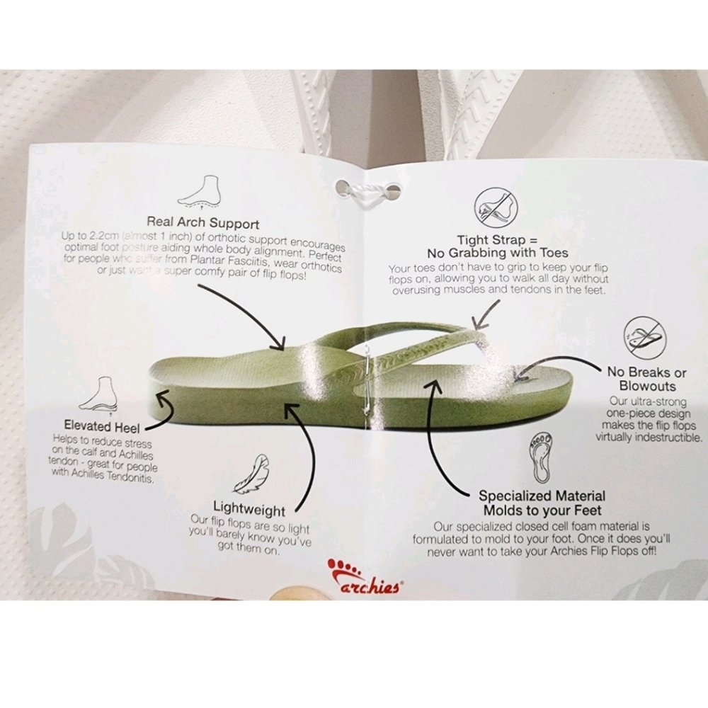 Archies Arch Support Thong WHITE LEATHER Flip Flops Sandal Men 10 Women 11 New - Picture 14 of 16